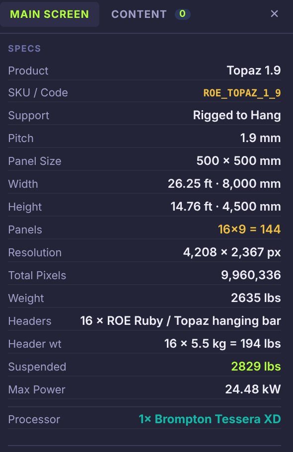 Live wall spec: panels, resolution, weight, rigging and power