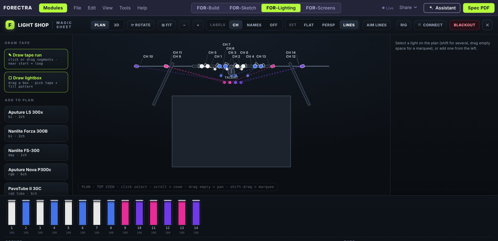 FOR-Lighting: the lighting plot as a magic sheet with channel faders