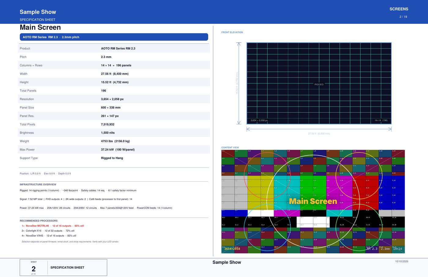 Spec PDF page: screen specification sheet